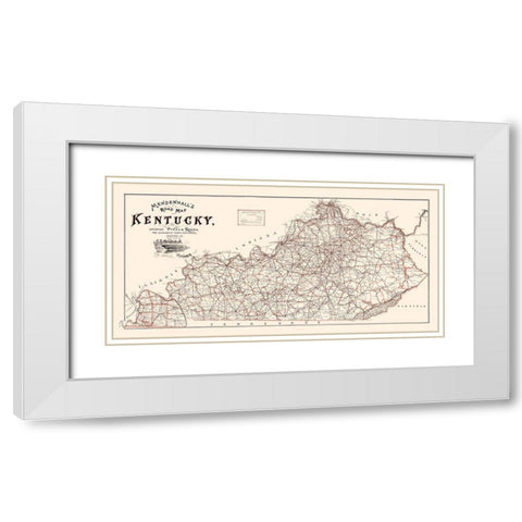 Kentucky Road Map - Mendenhall 1900  White Modern Wood Framed Art Print with Double Matting by Mendenhall