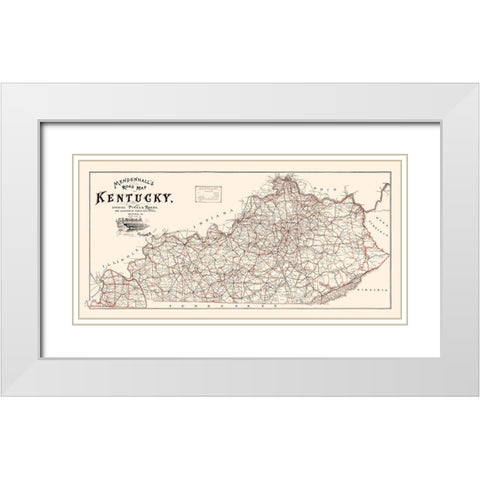 Kentucky Road Map - Mendenhall 1900  White Modern Wood Framed Art Print with Double Matting by Mendenhall