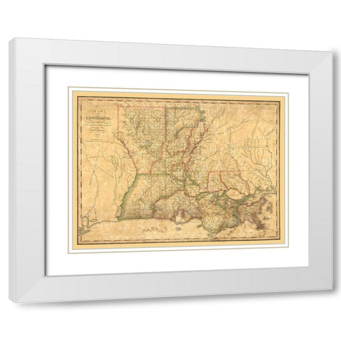 Louisiana - Melish 1820  White Modern Wood Framed Art Print with Double Matting by Melish