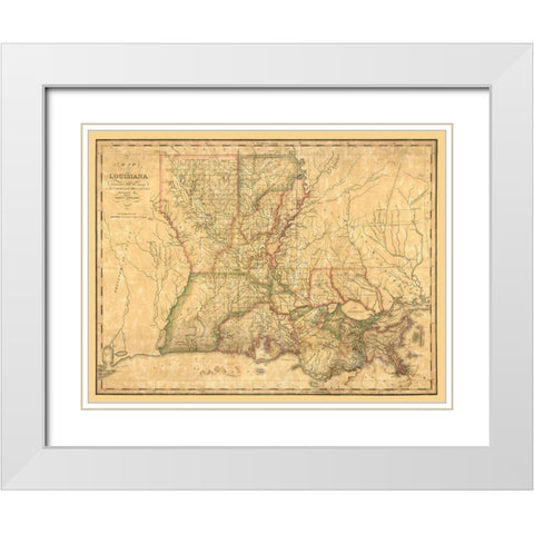 Louisiana - Melish 1820  White Modern Wood Framed Art Print with Double Matting by Melish