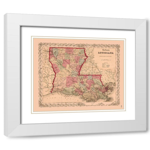 Louisiana - Colton 1855  White Modern Wood Framed Art Print with Double Matting by Colton