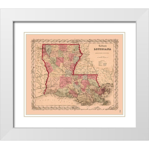Louisiana - Colton 1855  White Modern Wood Framed Art Print with Double Matting by Colton