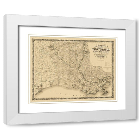 Louisiana Railroads - Colton 1863  White Modern Wood Framed Art Print with Double Matting by Colton