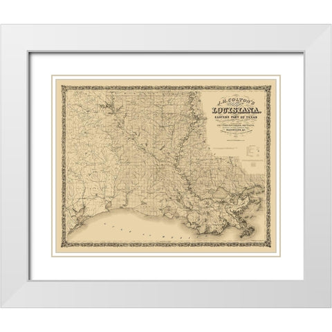 Louisiana Railroads - Colton 1863  White Modern Wood Framed Art Print with Double Matting by Colton
