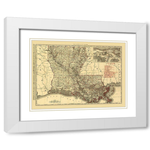 Louisiana Railroads - Rand McNally 1896  White Modern Wood Framed Art Print with Double Matting by Rand McNally