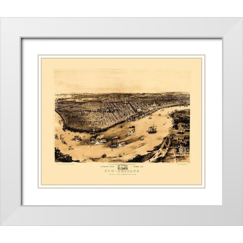 New Orleans Louisiana - Guerber 1851 White Modern Wood Framed Art Print with Double Matting by Guerber