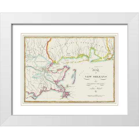 New Orleans Louisiana -Melish 1815 White Modern Wood Framed Art Print with Double Matting by Melish