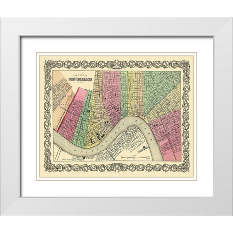 New Orleans Louisiana - Colton 1855 White Modern Wood Framed Art Print with Double Matting by Colton