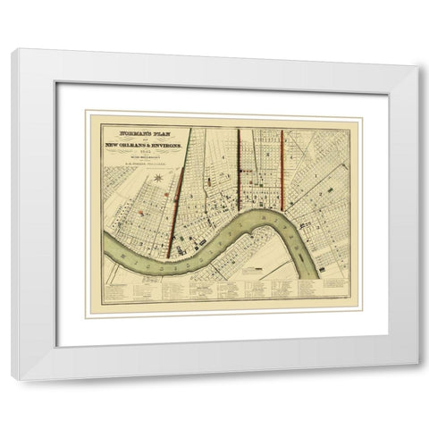 New Orleans Louisiana - Norman 1845 White Modern Wood Framed Art Print with Double Matting by Norman
