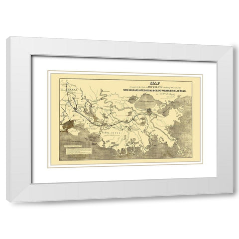 New Orleans, Opelousas and Great Western 1853 White Modern Wood Framed Art Print with Double Matting by Bayley