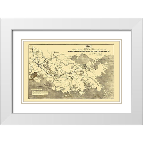 New Orleans, Opelousas and Great Western 1853 White Modern Wood Framed Art Print with Double Matting by Bayley