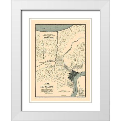 New Orleans Louisiana Fortifications - Trudeau 1798  White Modern Wood Framed Art Print with Double Matting by Trudeau