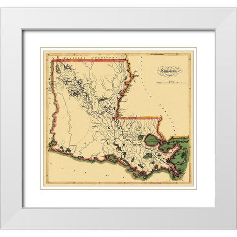 Louisiana - 1814 White Modern Wood Framed Art Print with Double Matting by Carey
