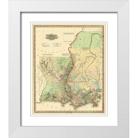 Louisiana, Mississippi - 1820 White Modern Wood Framed Art Print with Double Matting by Tanner