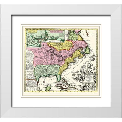 Eastern United States - Seutter 1734 White Modern Wood Framed Art Print with Double Matting by Seutter