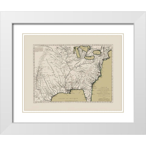 Louisiana and Neighboring Countries - Bellin 1744 White Modern Wood Framed Art Print with Double Matting by Bellin