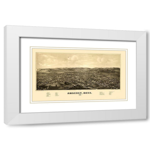 Amherst Massachusetts - Burleigh 1886  White Modern Wood Framed Art Print with Double Matting by Burleigh