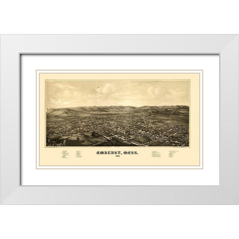 Amherst Massachusetts - Burleigh 1886  White Modern Wood Framed Art Print with Double Matting by Burleigh