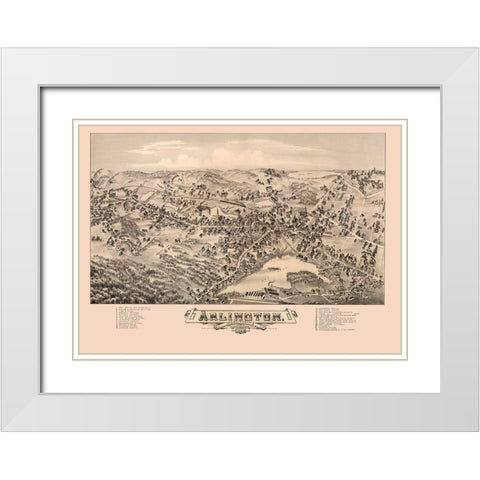 Arlington Massachusetts - Bailey 1884  White Modern Wood Framed Art Print with Double Matting by Bailey