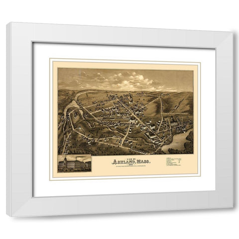 Ashland Massachusetts - Bailey 1878  White Modern Wood Framed Art Print with Double Matting by Bailey