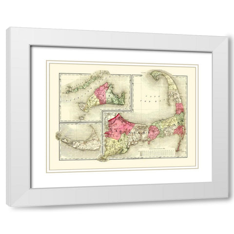 Barnstable Massachusetts - Walling 1871 White Modern Wood Framed Art Print with Double Matting by Walling