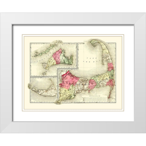 Barnstable Massachusetts - Walling 1871 White Modern Wood Framed Art Print with Double Matting by Walling