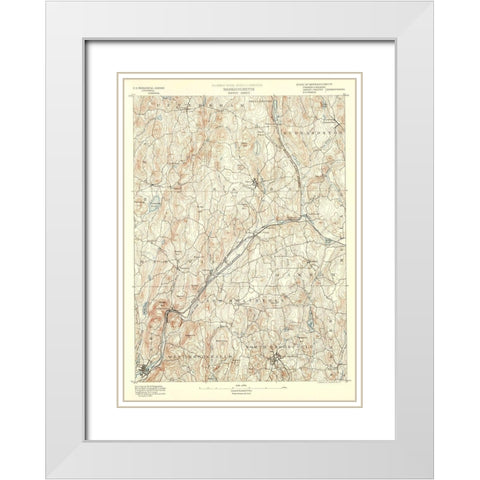 Barre Massachusetts Sheet - USGS 1890 White Modern Wood Framed Art Print with Double Matting by USGS