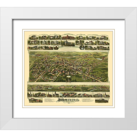 Barre Massachusetts - Bailey 1891  White Modern Wood Framed Art Print with Double Matting by Bailey