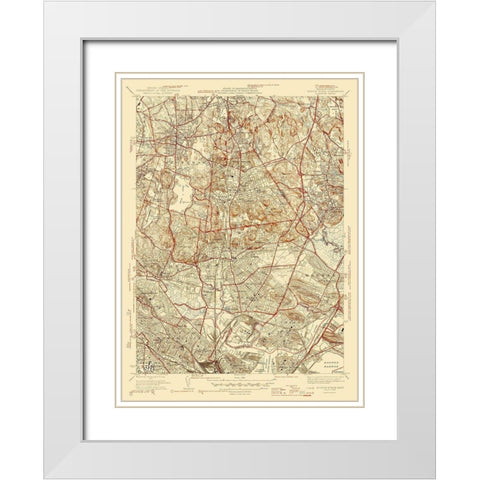 Boston South Massachusetts Quad - USGS 1946 White Modern Wood Framed Art Print with Double Matting by USGS