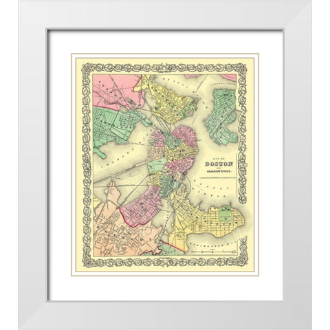 Boston , Adjacent Area Massachusetts - Colton 1855 White Modern Wood Framed Art Print with Double Matting by Colton