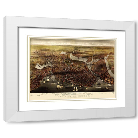Boston Massachusetts - Currier 1873 White Modern Wood Framed Art Print with Double Matting by Currier