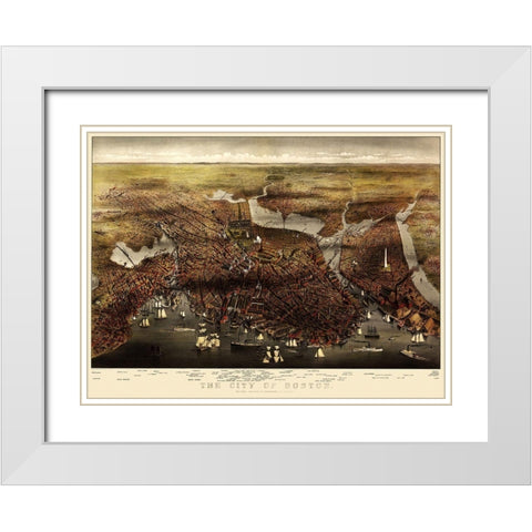 Boston Massachusetts - Currier 1873 White Modern Wood Framed Art Print with Double Matting by Currier