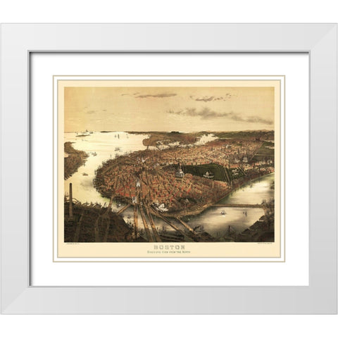 Boston Massachusetts - Prang 1877 White Modern Wood Framed Art Print with Double Matting by Prang