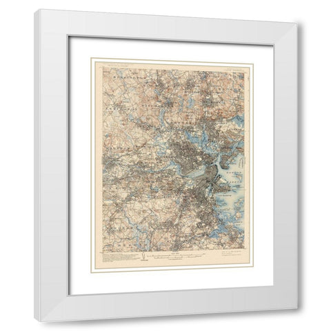 Boston Massachusetts Quad - USGS 1903 White Modern Wood Framed Art Print with Double Matting by USGS