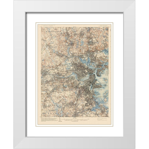 Boston Massachusetts Quad - USGS 1903 White Modern Wood Framed Art Print with Double Matting by USGS