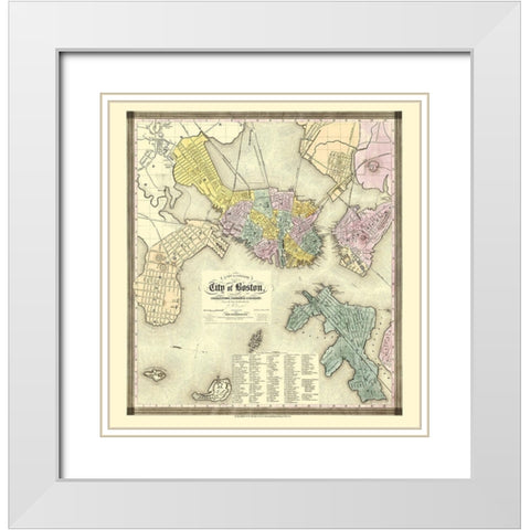 Boston Massachusetts - Dearborn 1839 White Modern Wood Framed Art Print with Double Matting by Dearborn