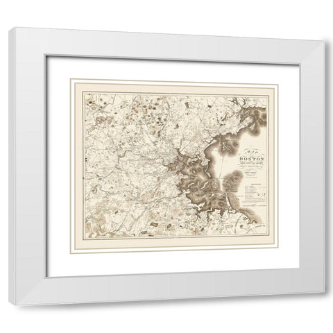 Boston Massachusetts - Hales 1833 White Modern Wood Framed Art Print with Double Matting by Hales