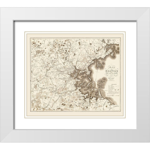 Boston Massachusetts - Hales 1833 White Modern Wood Framed Art Print with Double Matting by Hales