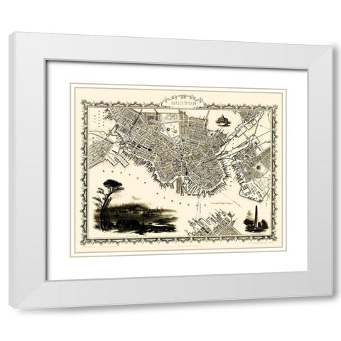 Boston Massachusetts - Tallis 1838 White Modern Wood Framed Art Print with Double Matting by Tallis