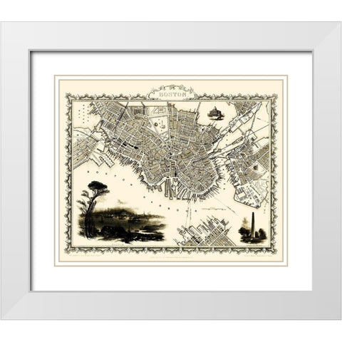 Boston Massachusetts - Tallis 1838 White Modern Wood Framed Art Print with Double Matting by Tallis