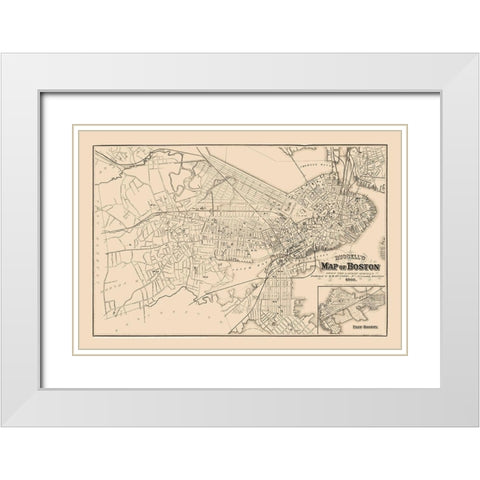 Boston  Massachusetts -  Russell 1868 White Modern Wood Framed Art Print with Double Matting by Russell