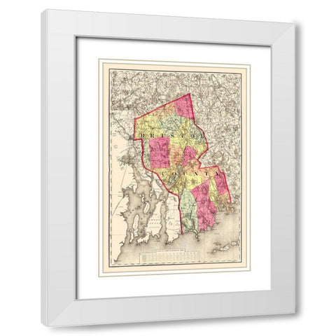 Bristo Massachusetts - Walling 1871 White Modern Wood Framed Art Print with Double Matting by Walling