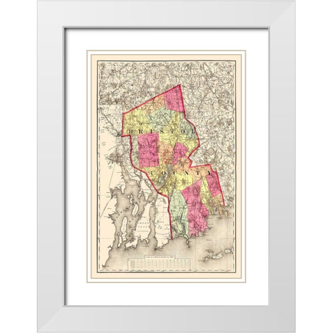 Bristo Massachusetts - Walling 1871 White Modern Wood Framed Art Print with Double Matting by Walling