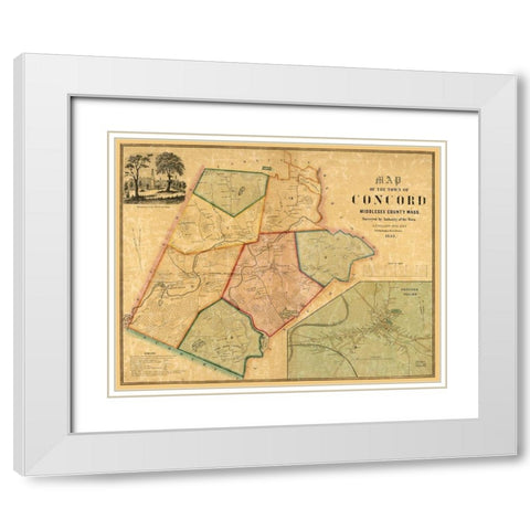 Concord Massachusetts - Walling 1852  White Modern Wood Framed Art Print with Double Matting by Walling