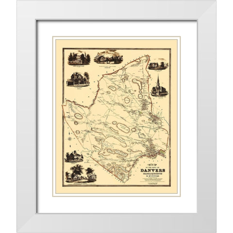 Danvers Massachusetts Landowner - Friend 1852 White Modern Wood Framed Art Print with Double Matting by Friend