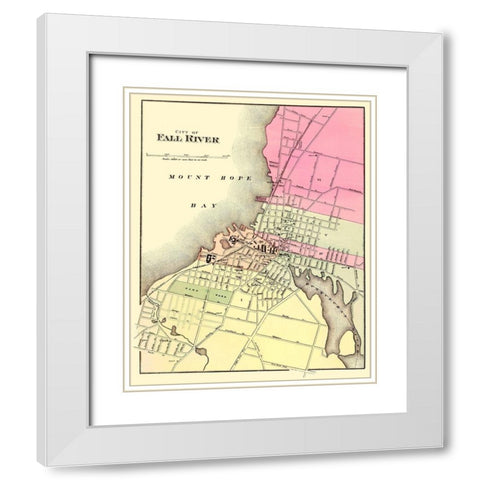 Fall River Massachusetts - Walling 1871 White Modern Wood Framed Art Print with Double Matting by Walling