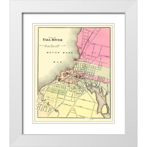 Fall River Massachusetts - Walling 1871 White Modern Wood Framed Art Print with Double Matting by Walling