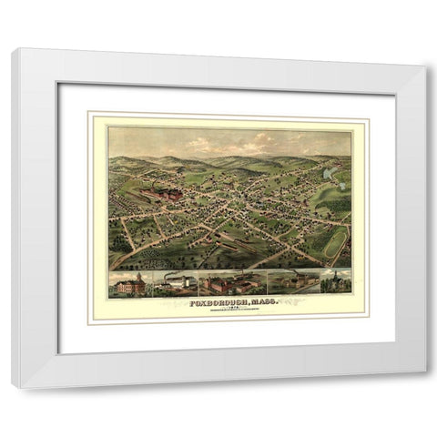 Foxborough Massachusetts - Bailey 1879  White Modern Wood Framed Art Print with Double Matting by Bailey