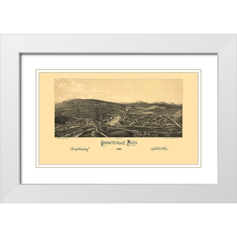 Graniteville Massachusetts - Burleigh 1886  White Modern Wood Framed Art Print with Double Matting by Burleigh