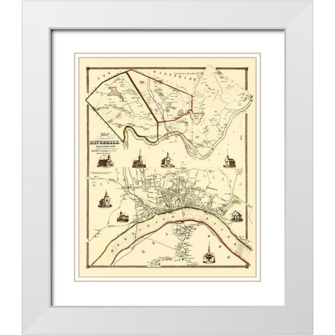 Haverhil Massachusetts Landowner - Jaques 1851 White Modern Wood Framed Art Print with Double Matting by Jaques